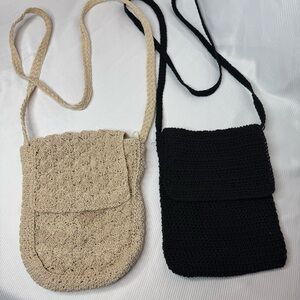 Crossbody Shoulder Crochet Knit Bag Beige & Black- set of two